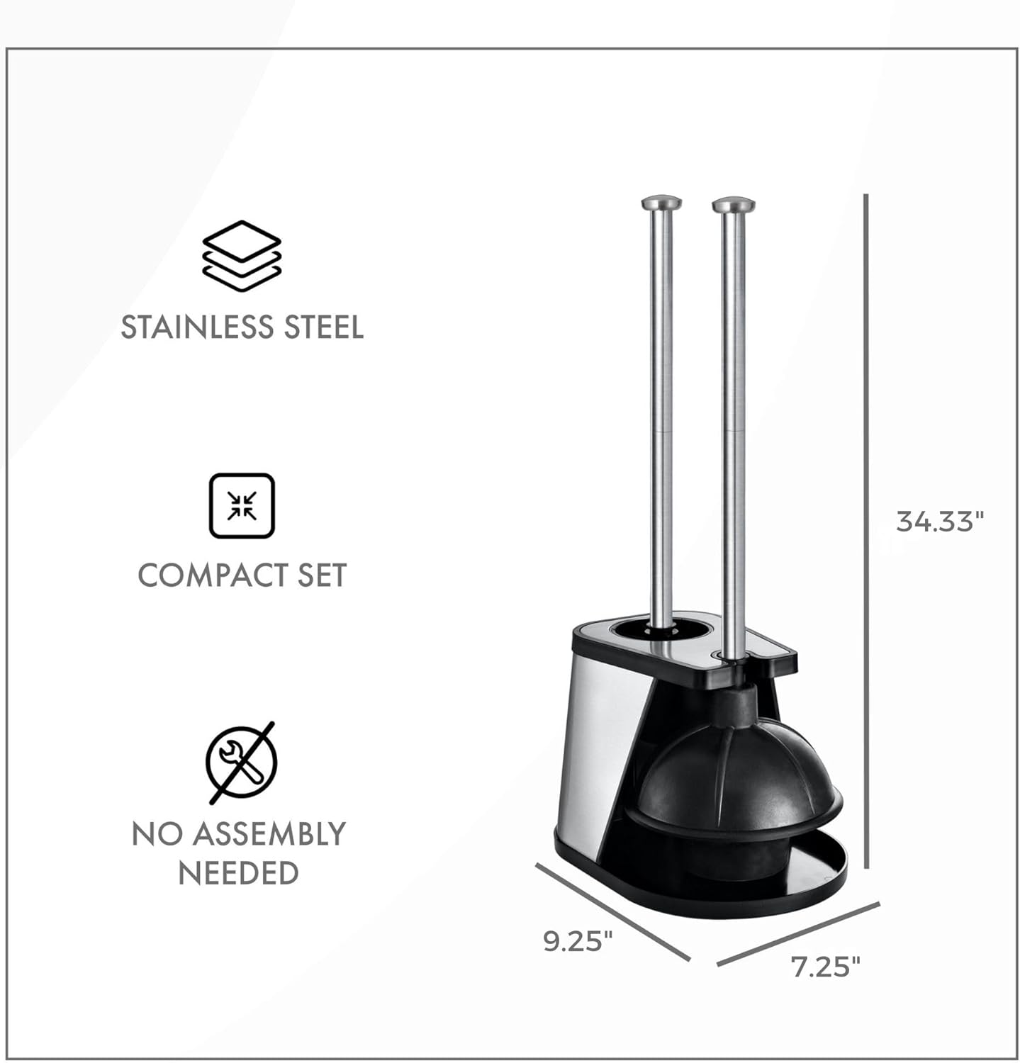 ToiletTree Modern Deluxe Toilet Brush and Plunger Combo Black