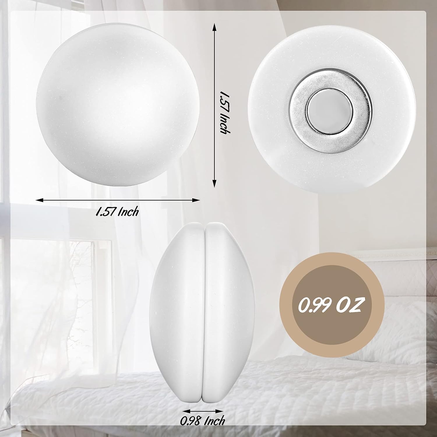 Jetec Magnetic Curtain Weights 12 Sets White Plastic Covered