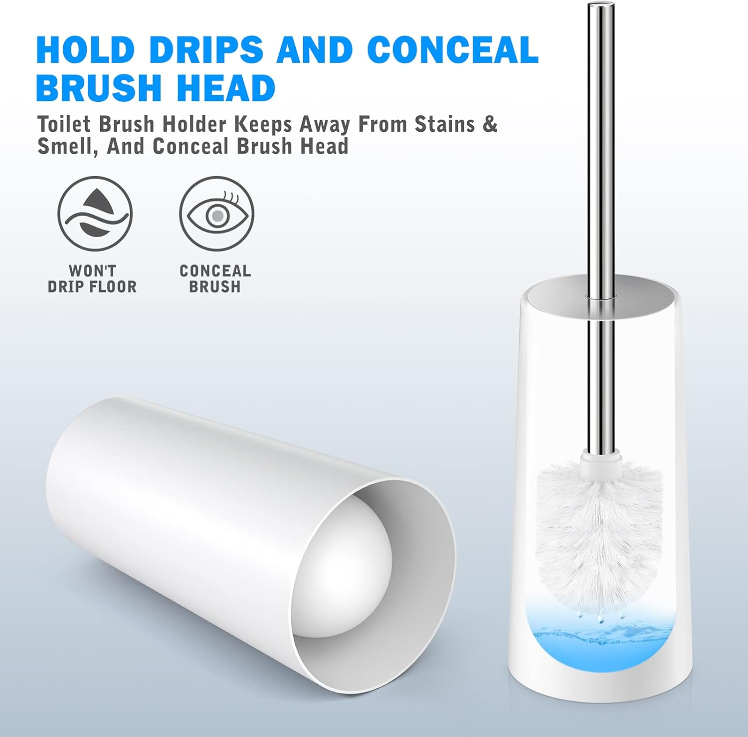 Wsedor Toilet Brush and Holder 2 Pack with Stainless Steel Handle