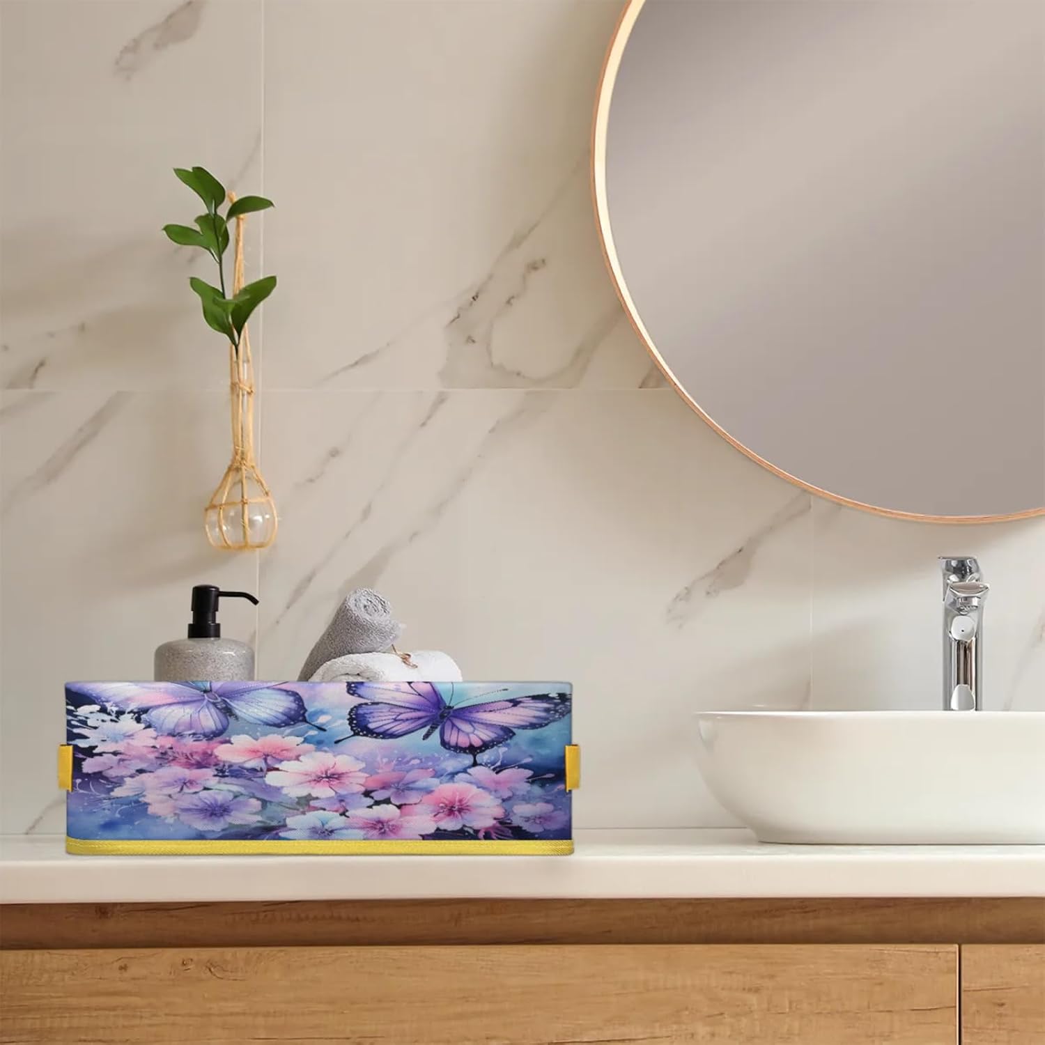 Butterfly Flower Toilet Paper Storage Basket with Handles