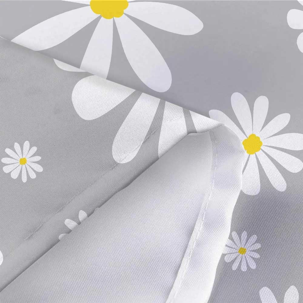 Grey Daisy Floral Shower Curtain Set with Hooks 72x75 Inch