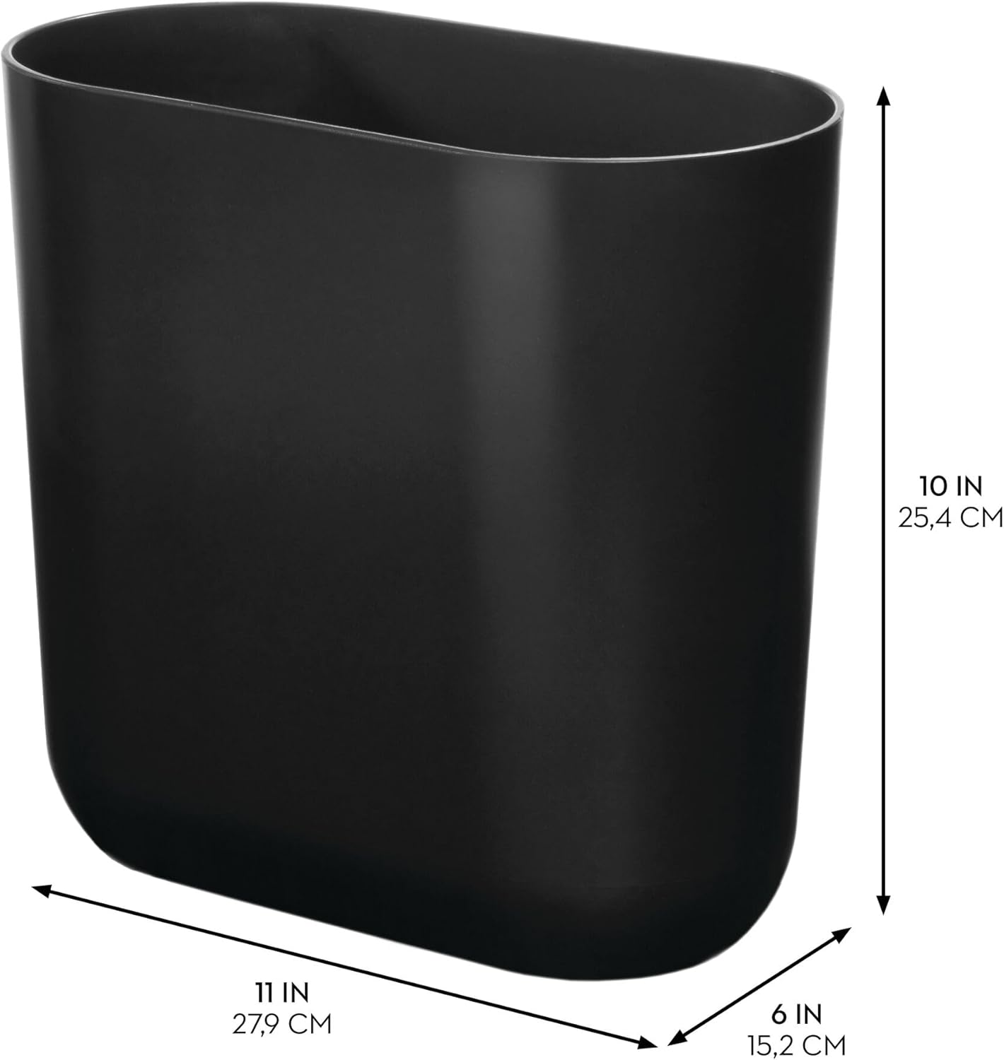 InterDesign Slim Oval Plastic Trash Can Matte Black