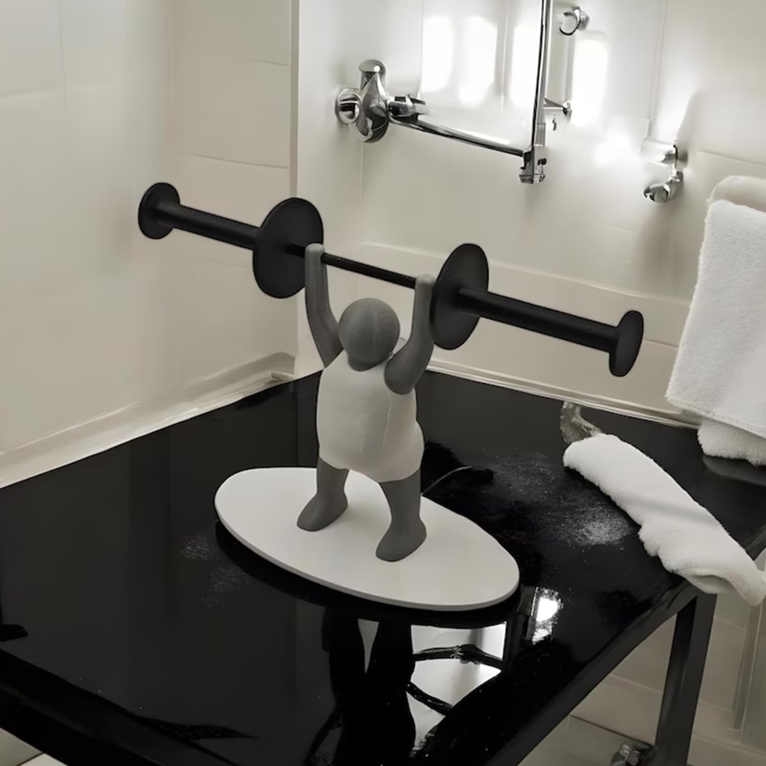 Novelty Toilet Paper Holder with Strong Man Design White and Gray