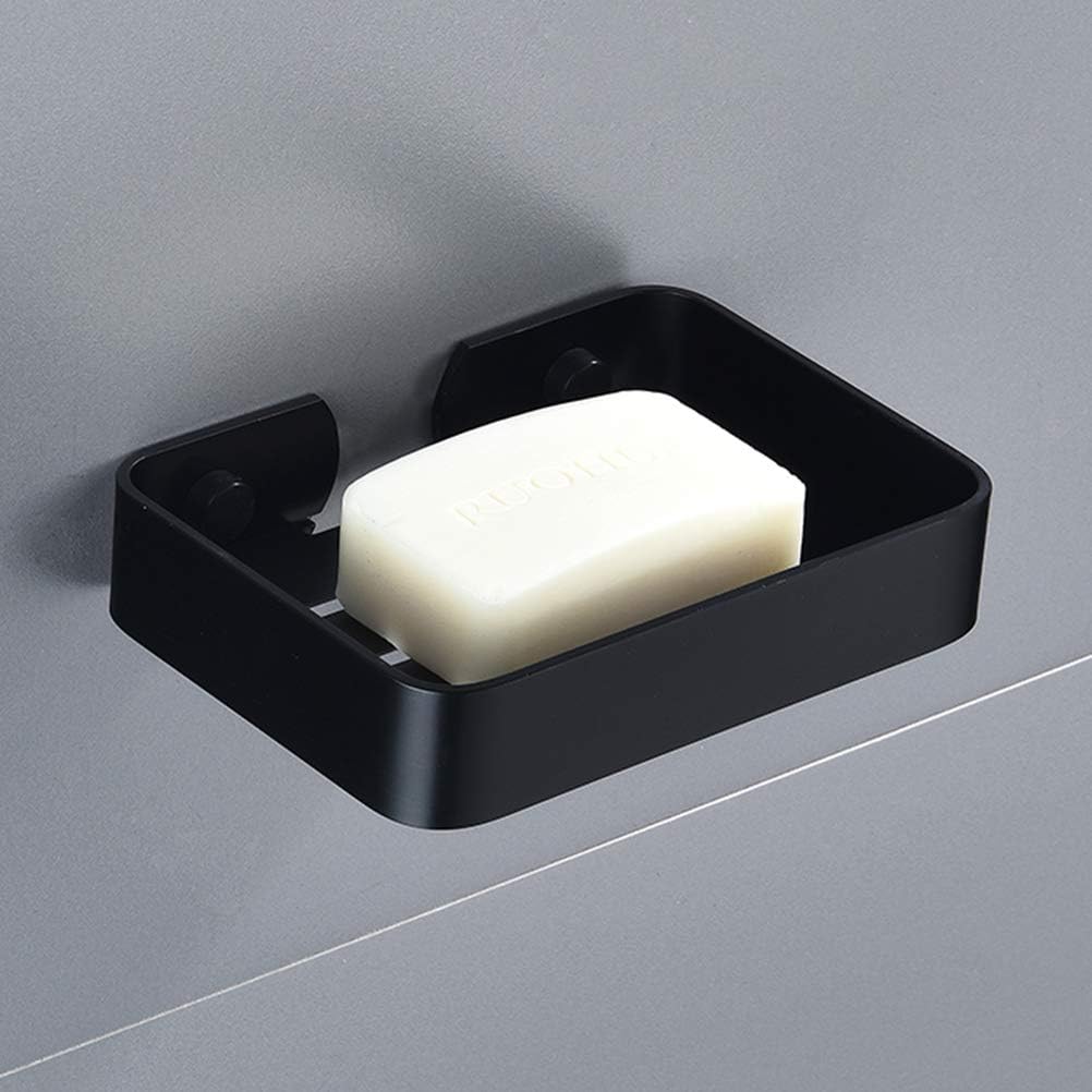 Wall Hanging Soap Dish with Ventilation and Sticker Mount Black