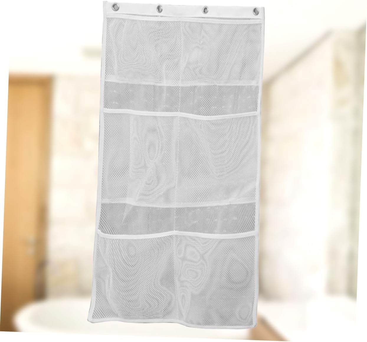 OKUMEYR Hanging Mesh Shower Organizer Bag - Space-saving White Storage Solution