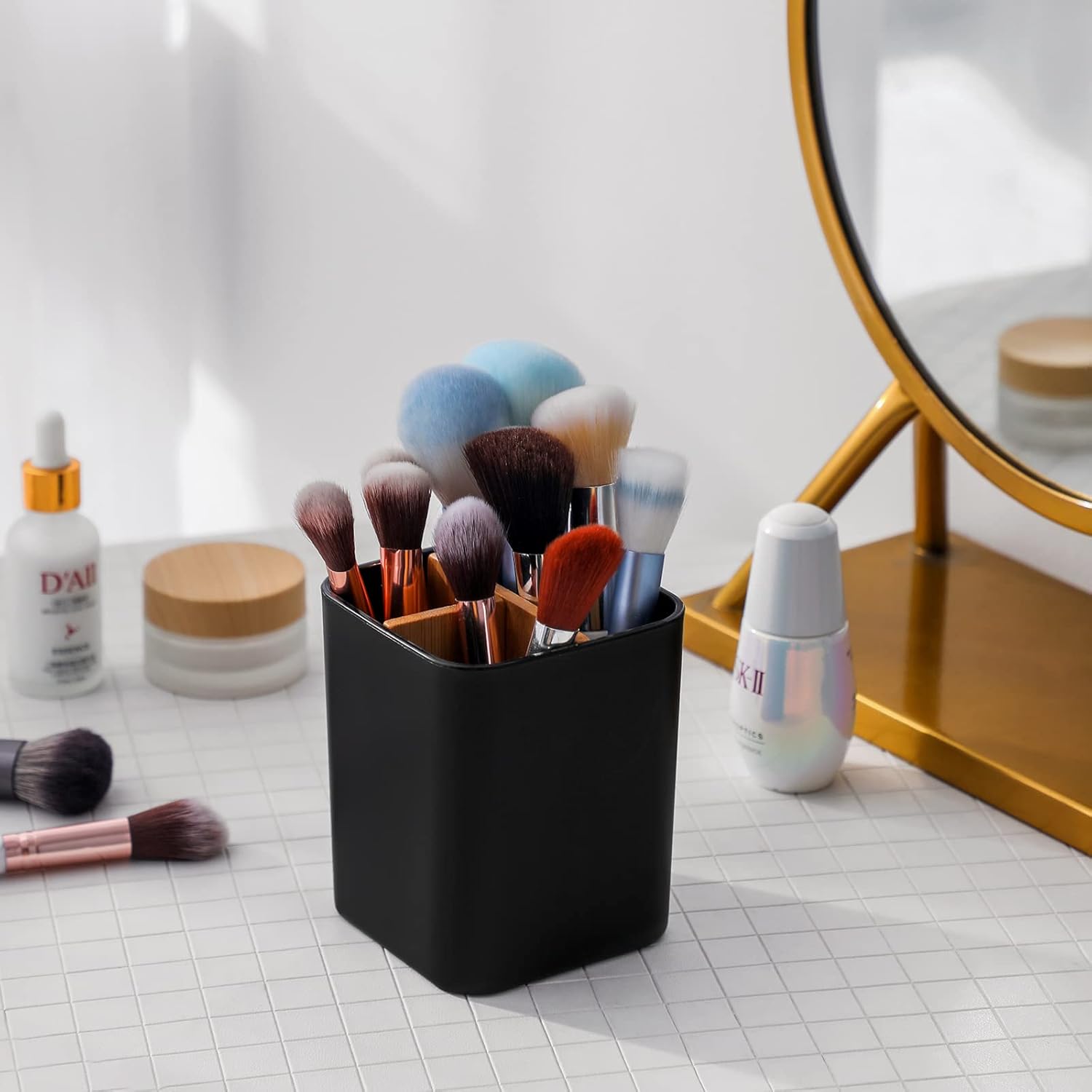 Bamboo Toothbrush Holder with 3 Slots - Black