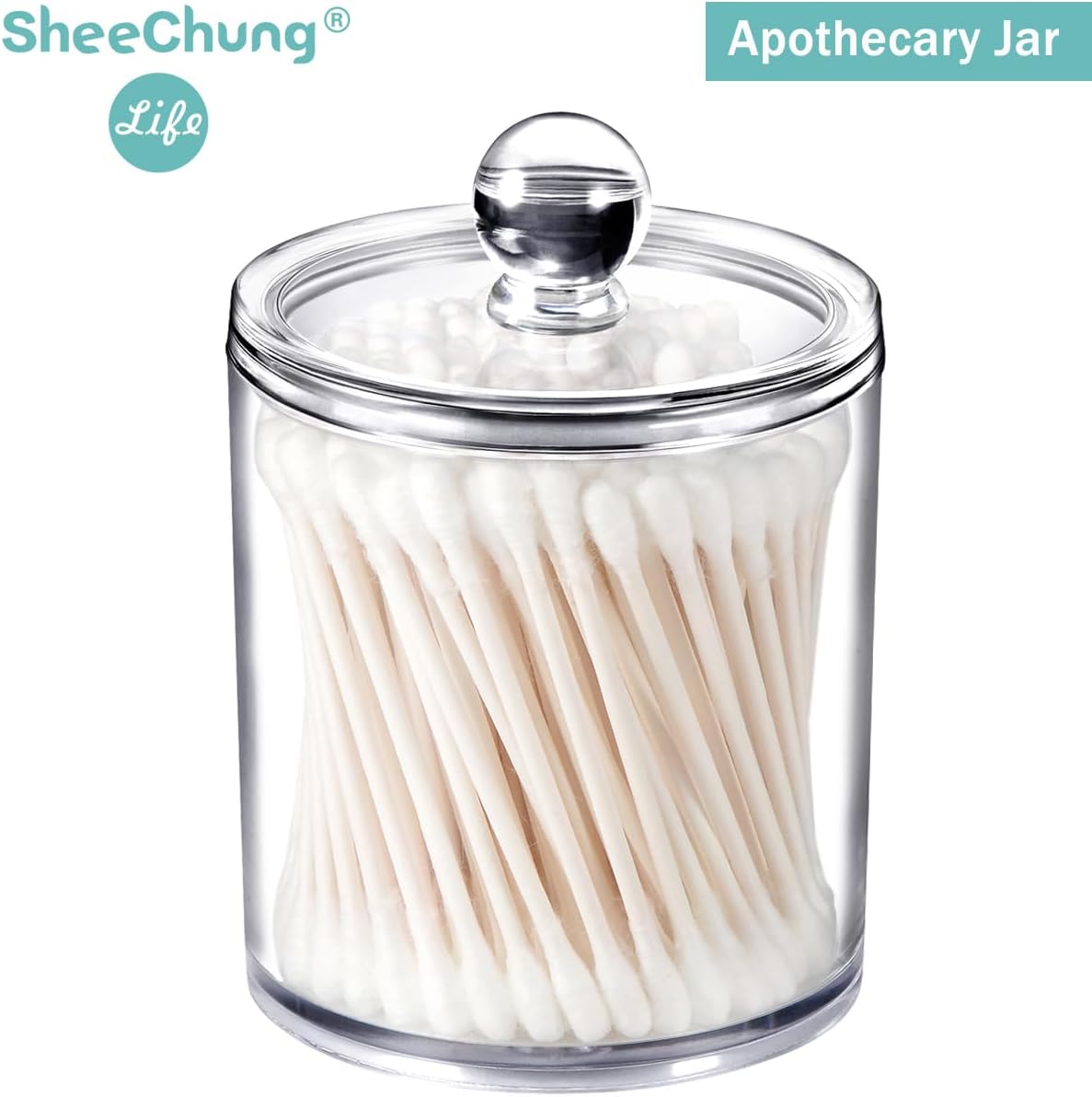 SheeChung 6 Pack Qtip Dispenser Clear Acrylic Jars