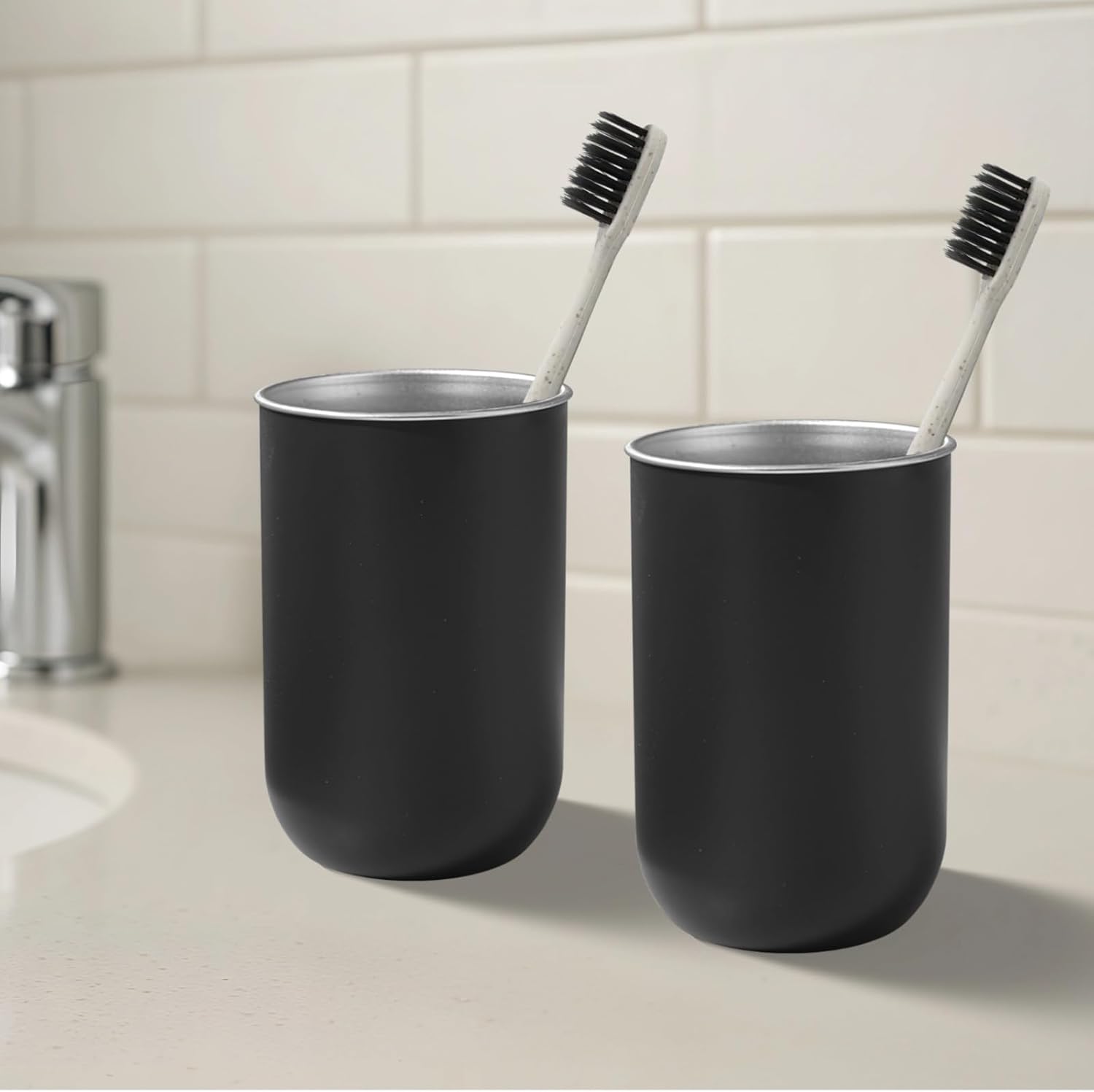 Varku 3 Pcs Stainless Steel Toothbrush Cups