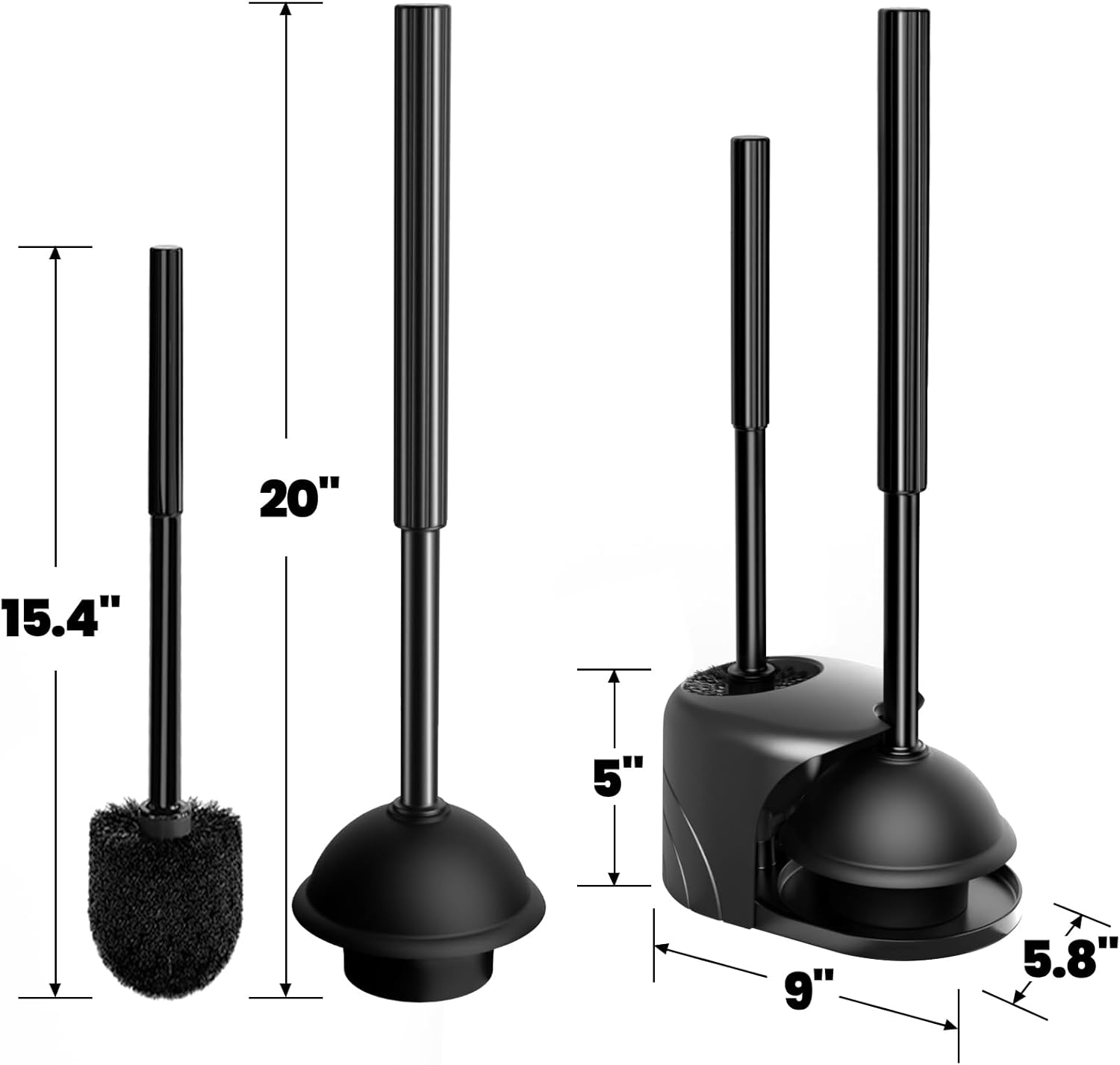 Denvlex 2 in 1 Toilet Brush and Plunger Set Black 20inch