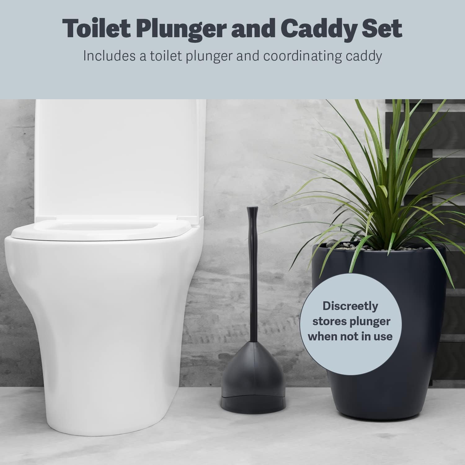 Casabella Toilet Plunger and Hideaway Caddy Combo Black 2-Piece