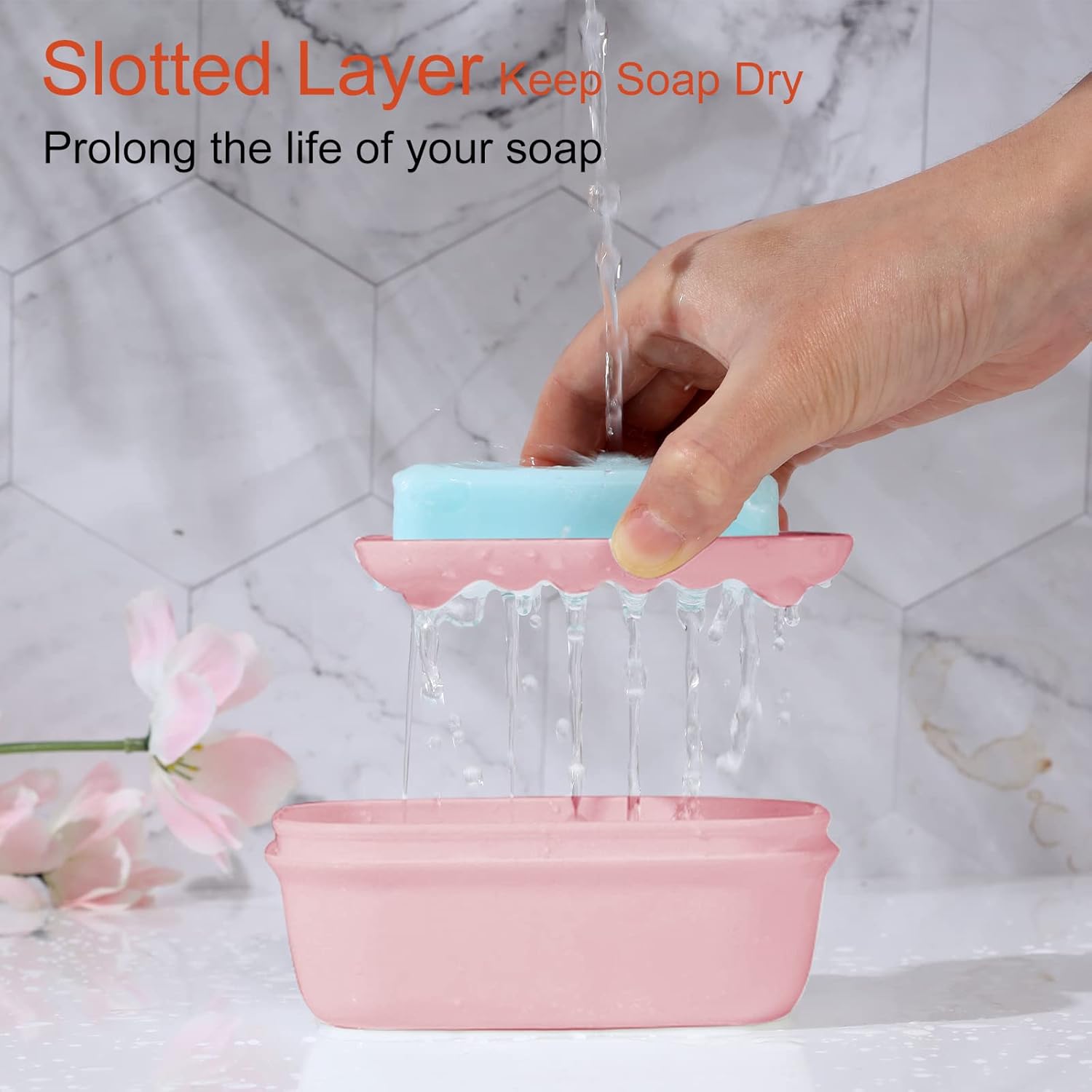 Quatish Leakproof Soap Dish with Lid Draining Layer