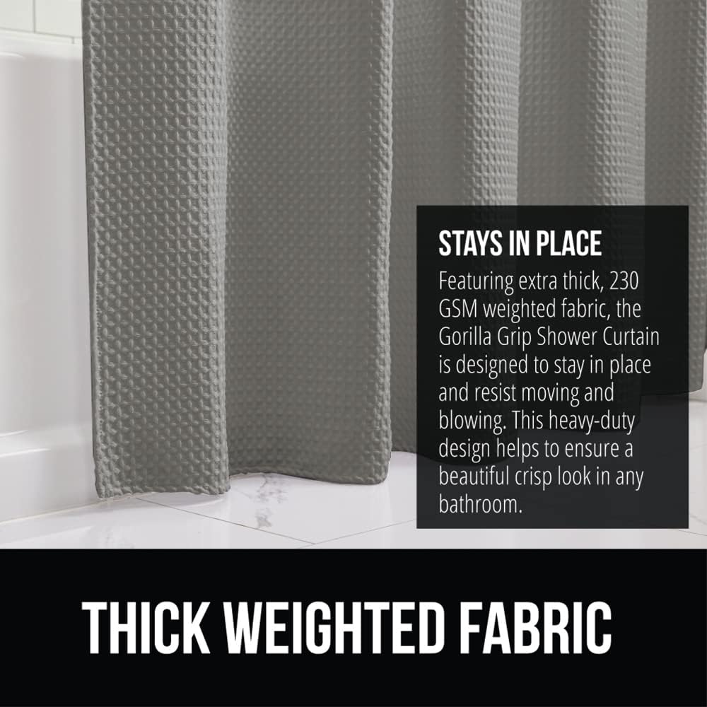 GORILLA GRIP Toilet Lid Cover Waffle Shower Curtain Bundle
