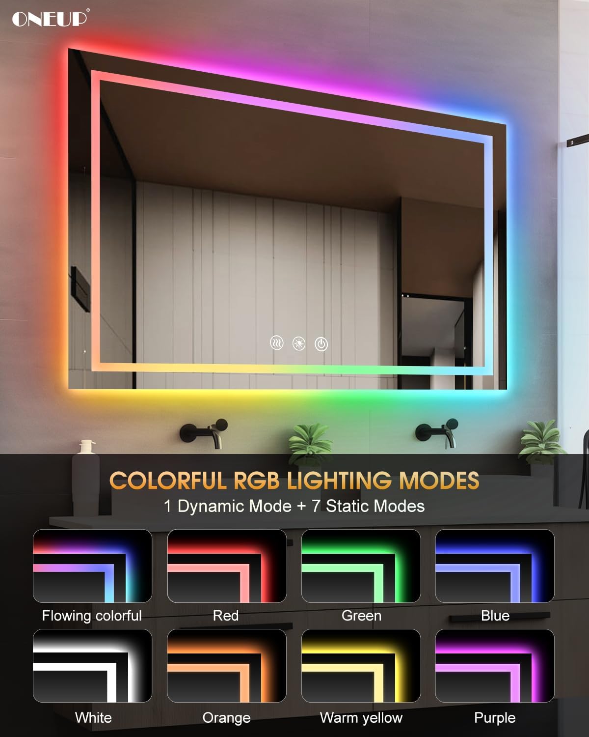 Oneup 55x36 Inch RGB LED Bathroom Mirror with Lights 1