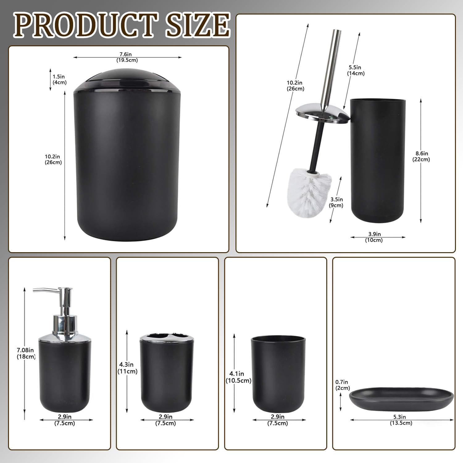 CERBIOR 6 Piece Bathroom Accessory Set Shiny Black