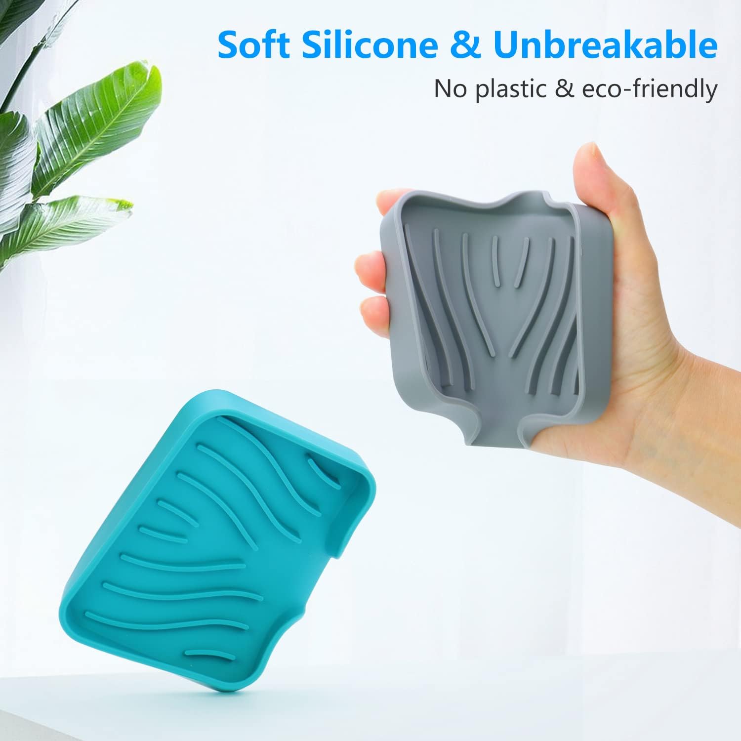 3-Pack Premium Silicone Soap Dishes - Self Draining Anti-Slip Easy to Clean