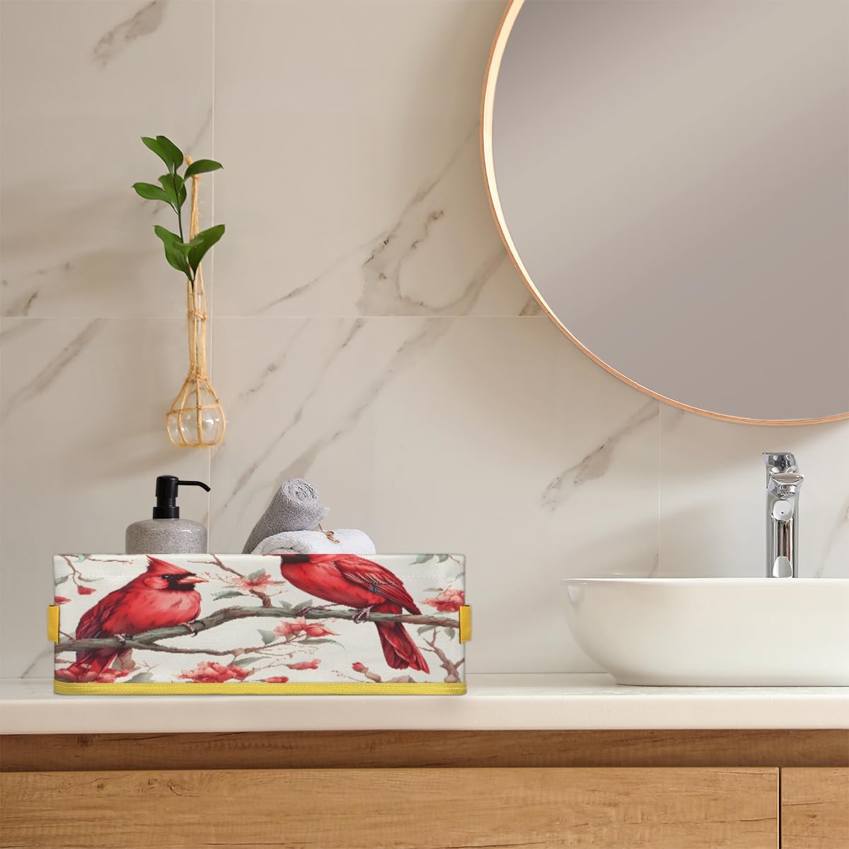 Skonsati Cardinal Birds Toilet Paper Storage Basket with Handles