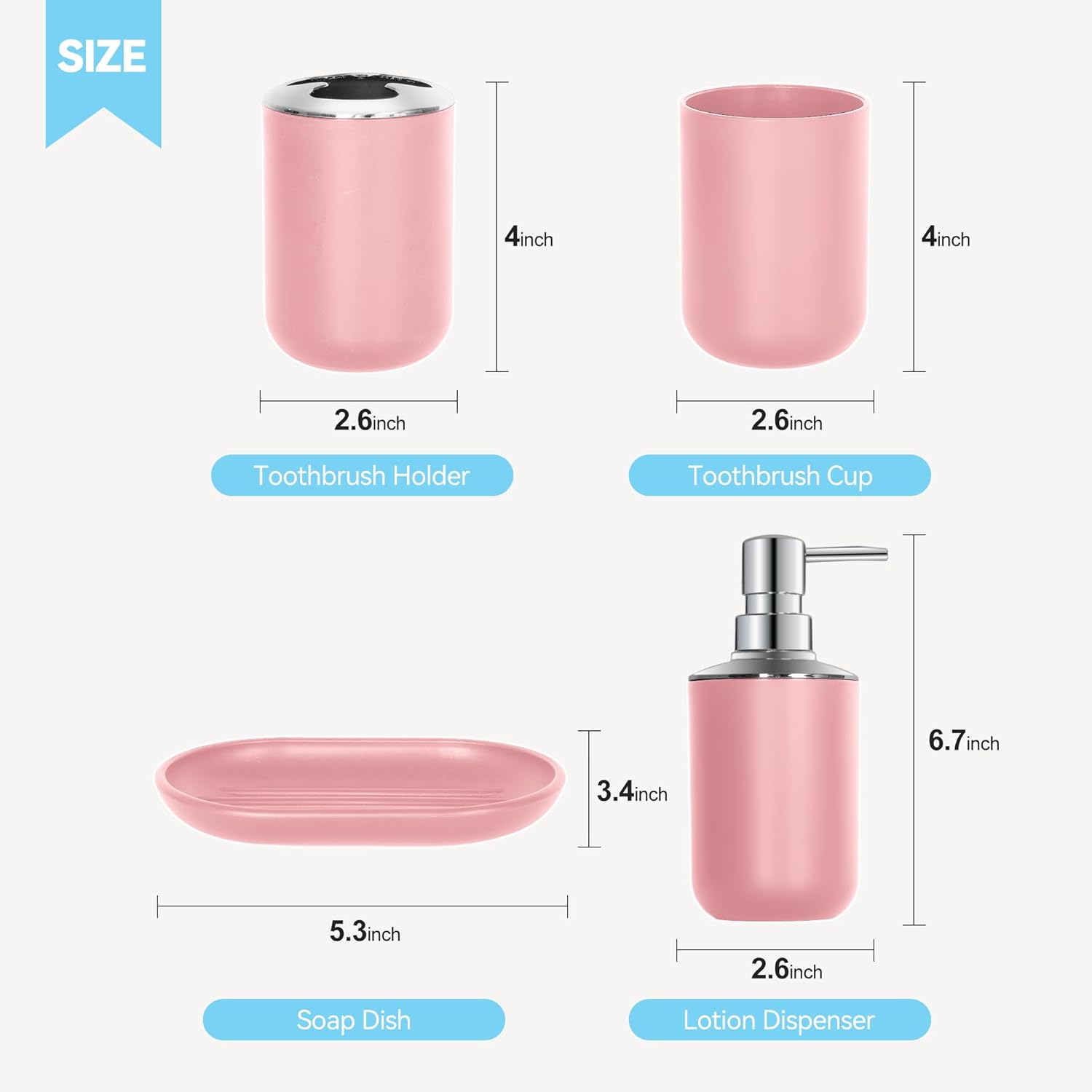 Pink Bathroom Accessories Set 4PCS Boho Decor