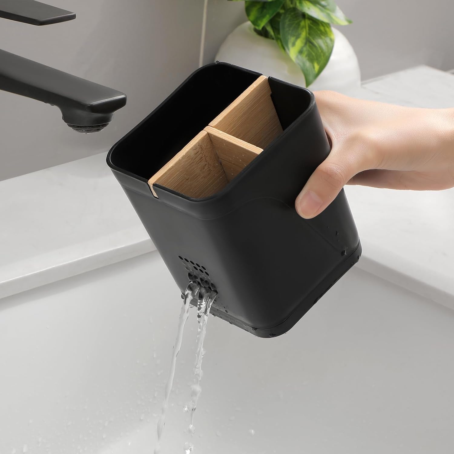 Heagoale Electric Toothbrush Holder with Bamboo Dividers