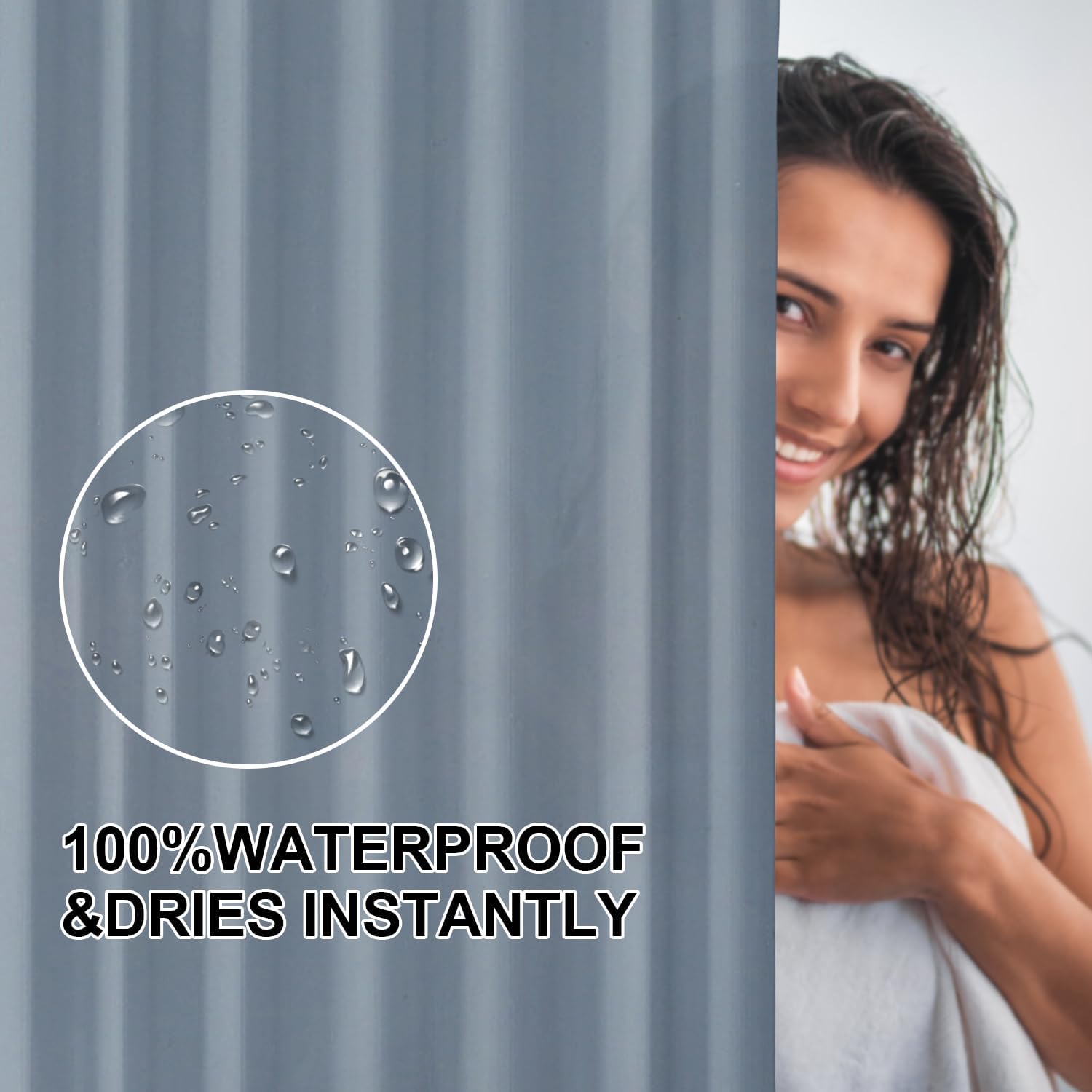 TimeCity Blue Shower Curtain Liner with 3 Magnets and 12 Hooks