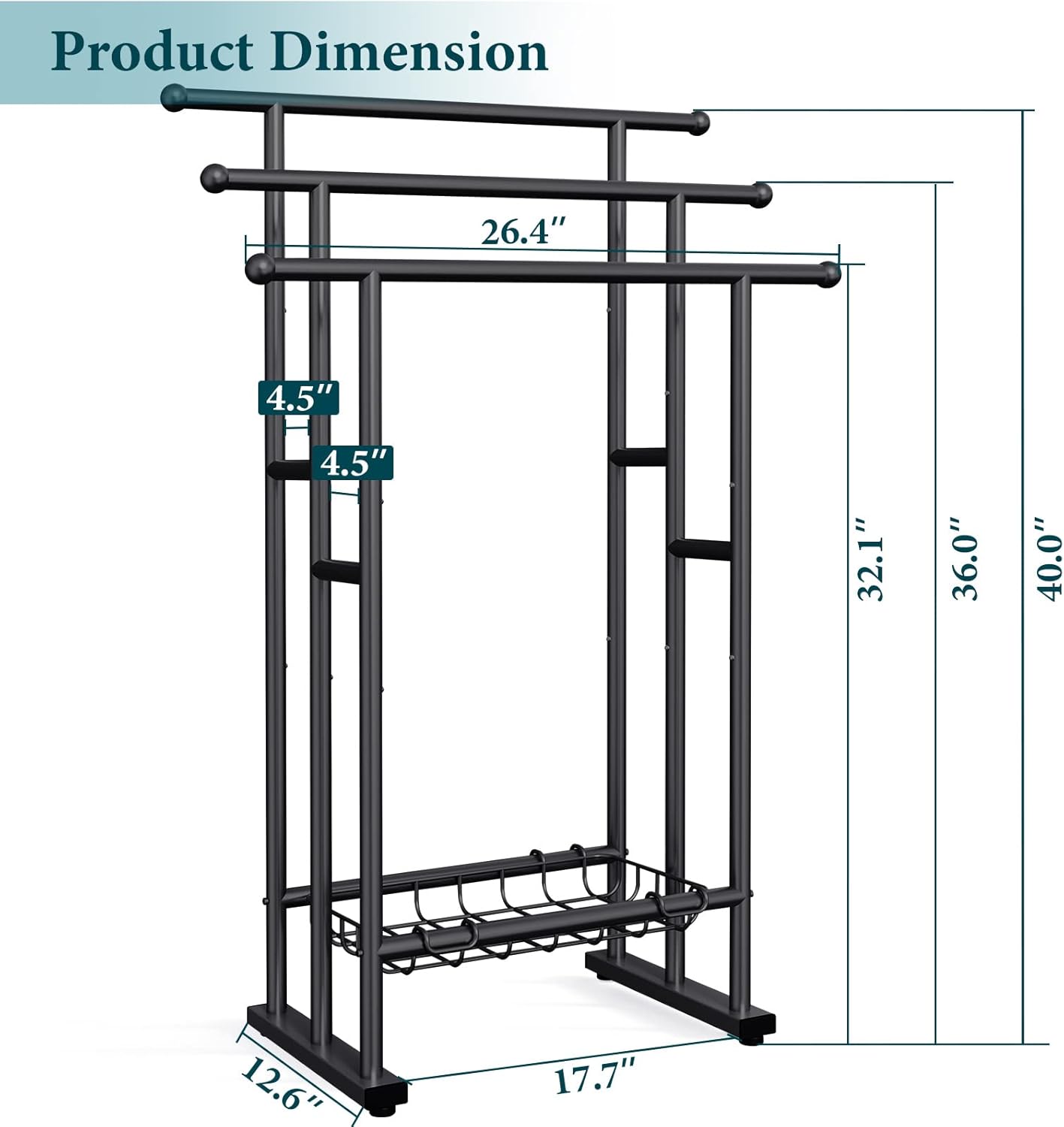 Kayfia 40 H Free Standing Towel Rack 3 Tier with Basket