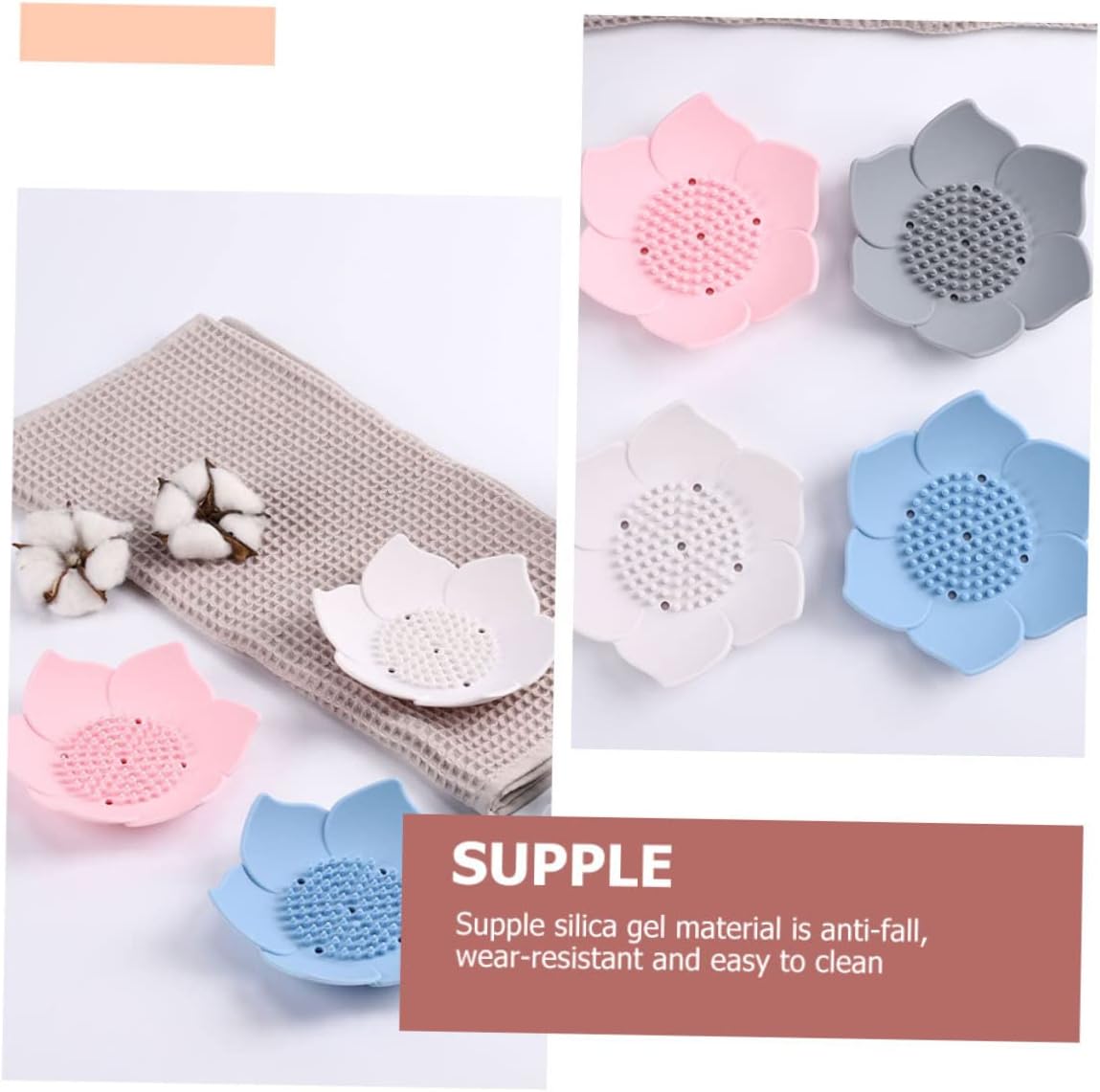 2pcs Luxury Silicone Soap Dish Set Self-Draining Bathroom Holder