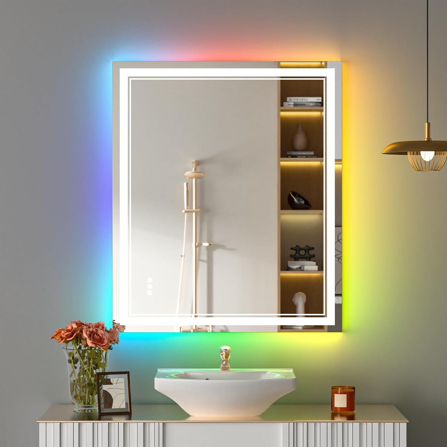 30x36 Inch RGB LED Bathroom Mirror with Anti-Fog 1