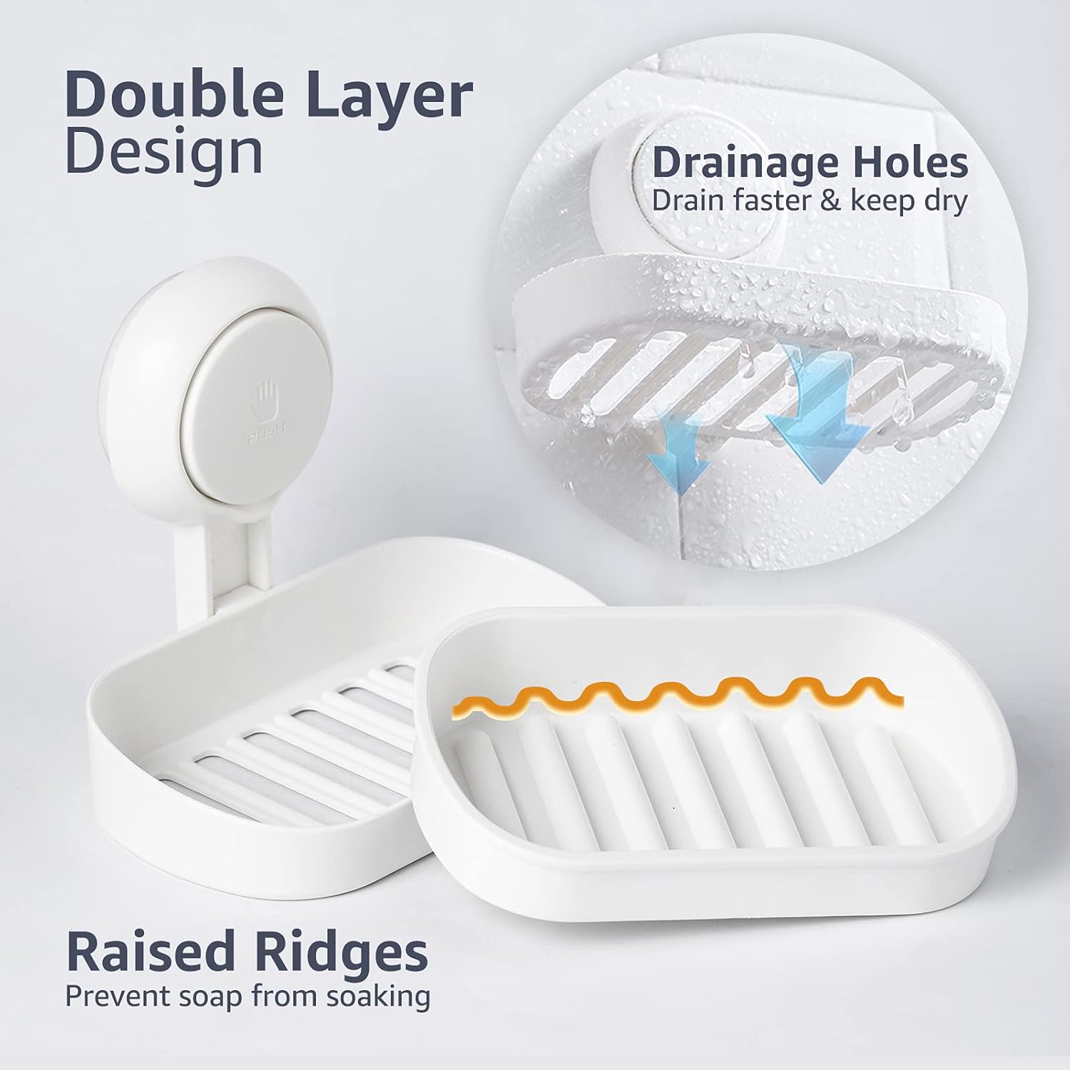 LEVERLOC Suction Cup Soap Dish Holder for Shower Wall