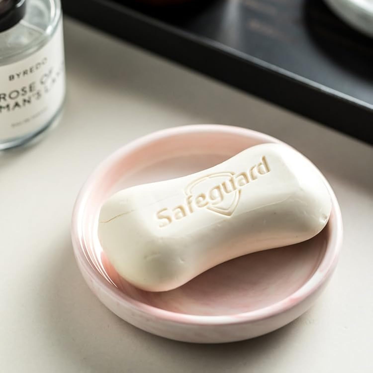 Round Marble Soap Tray with Pink Finish