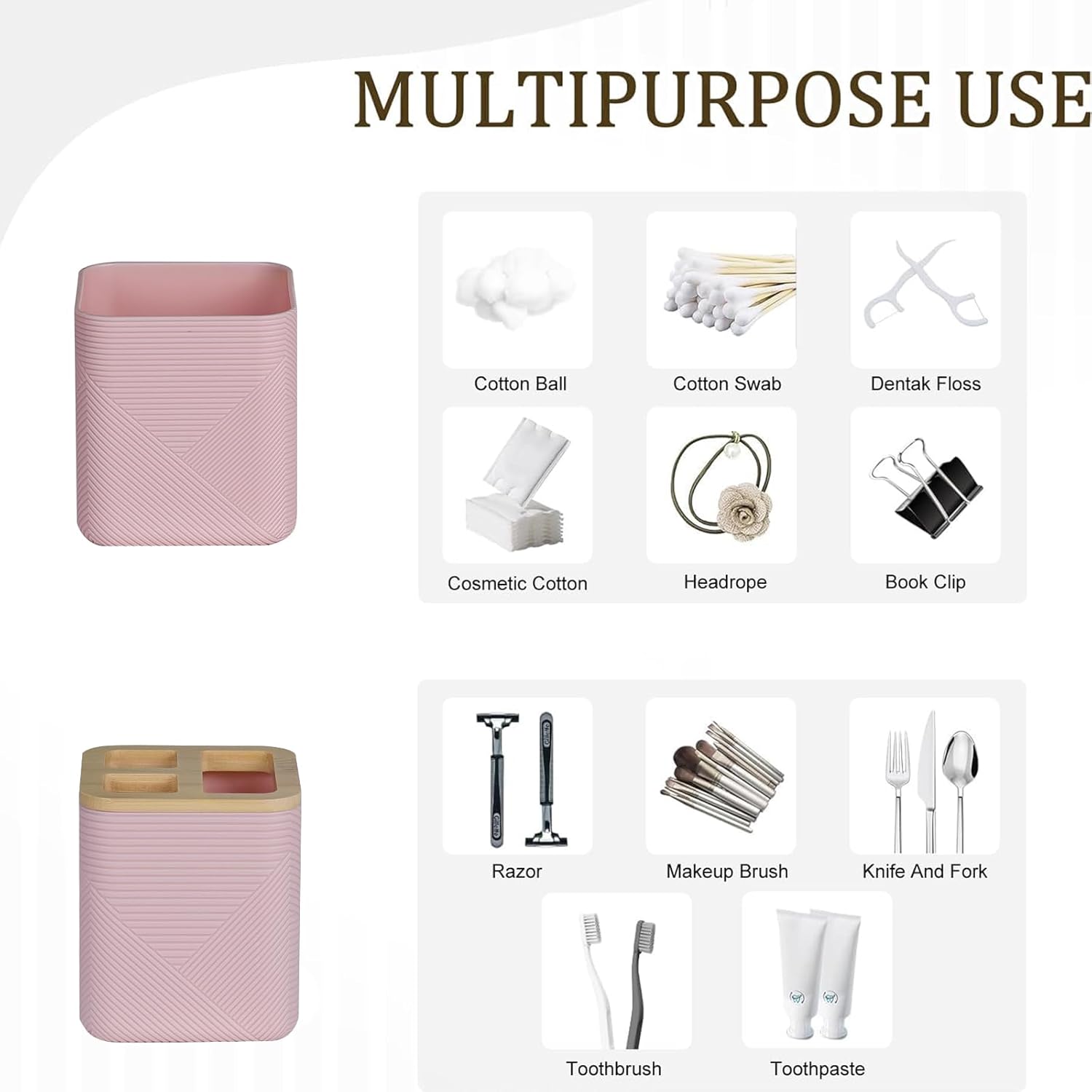 CERBIOR 6-Piece Bamboo Bathroom Accessory Set Pink 1