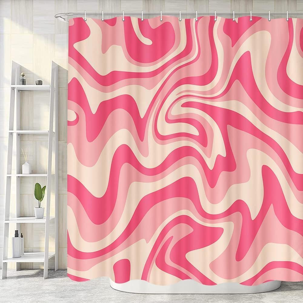 Dongbei Pink Boho Wavy Swirl Shower Curtain 69x75in