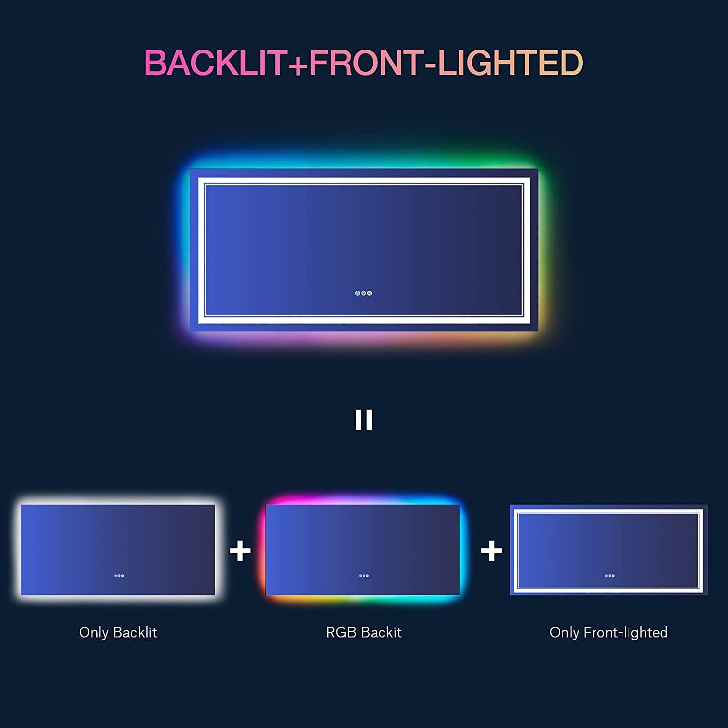55x36 Inch RGB LED Bathroom Mirror with Anti-Fog and Dimming