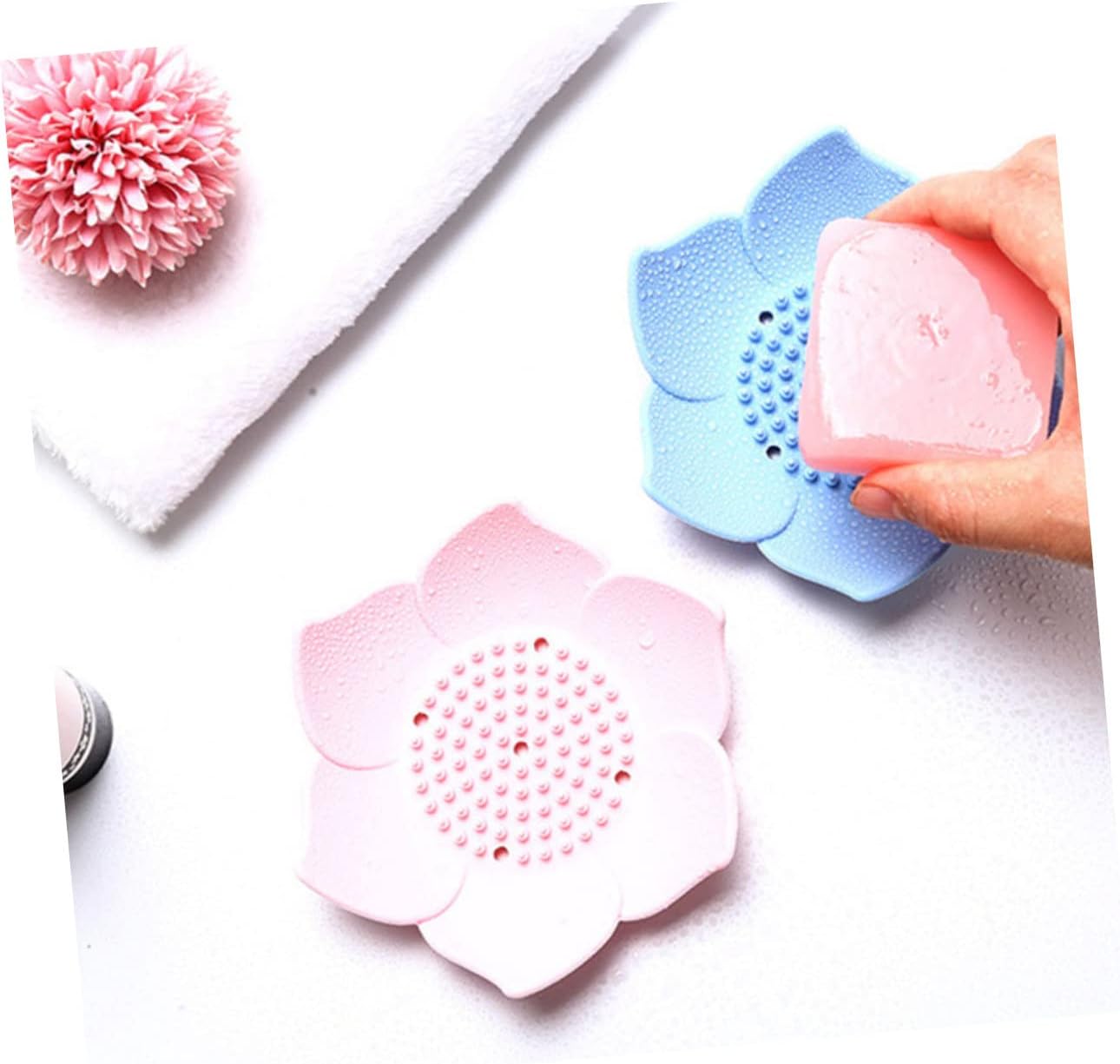2pcs Luxury Silicone Soap Dish Set Self-Draining Bathroom Holder