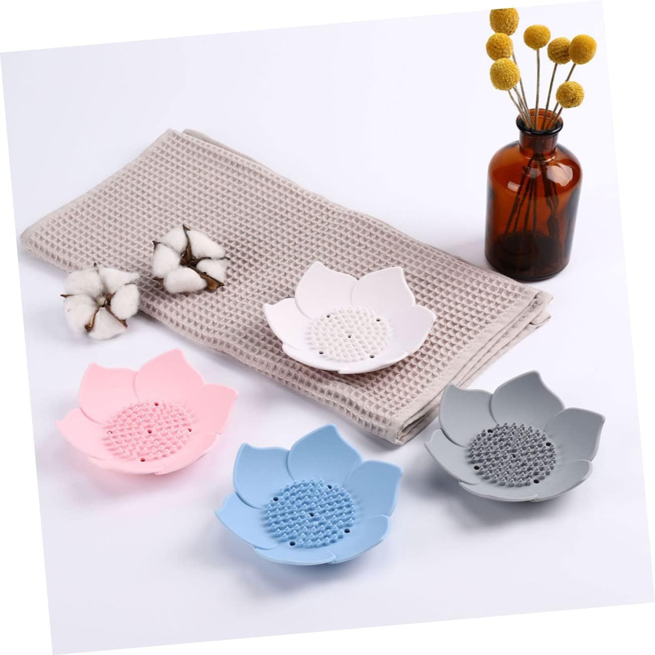 2pcs Luxury Silicone Soap Dish Set Self-Draining Bathroom Holder