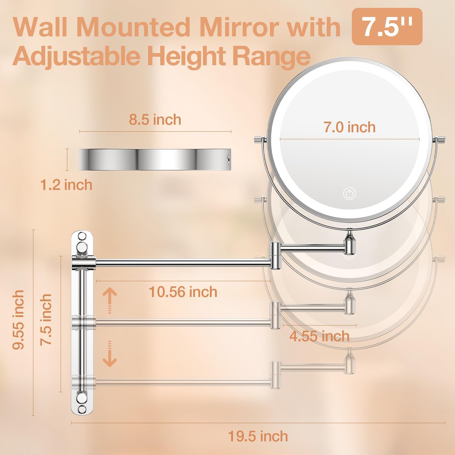 Anfauny 85 Height Adjustable Wall Mirror with 1X10X Magnification