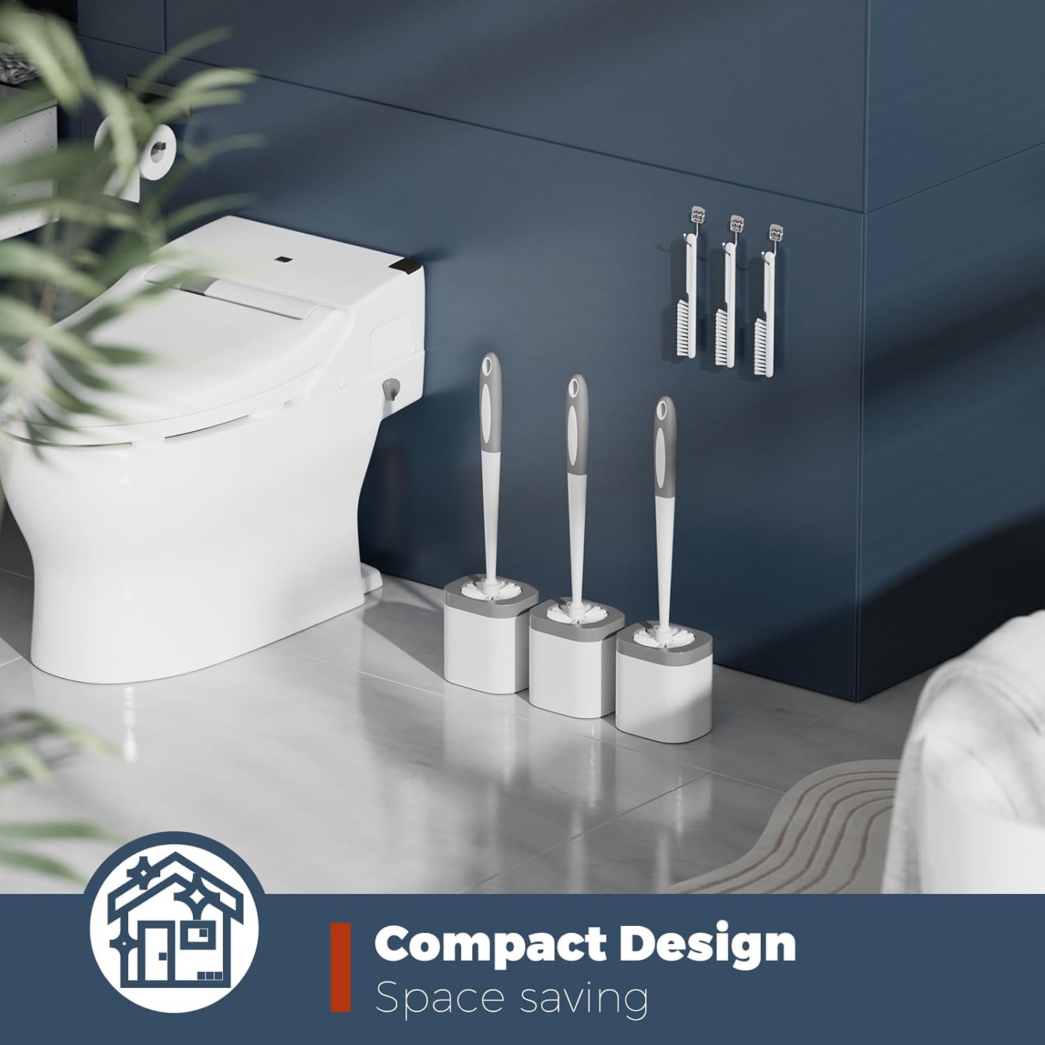 Holaloha Toilet Brush 3 Pack with Holder and Crevice Brushes