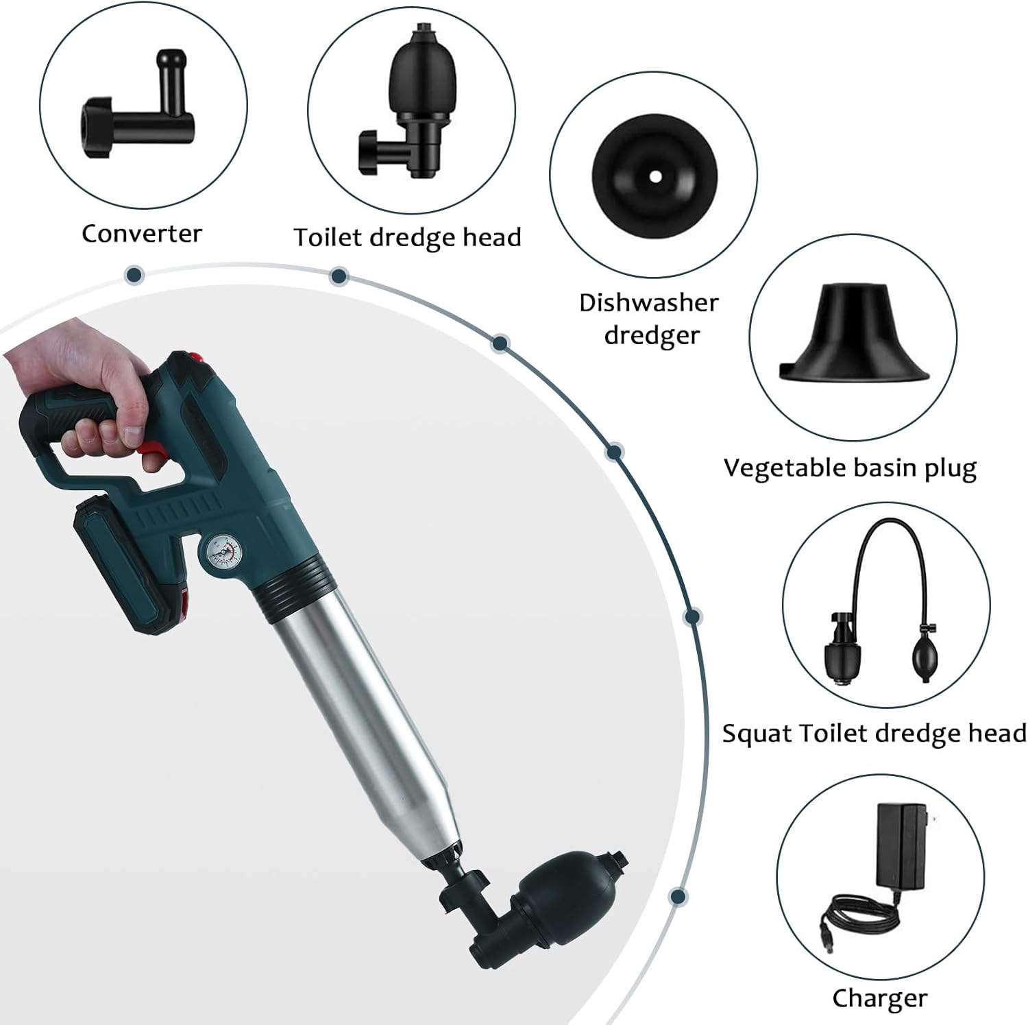 Electric Toilet Plunger with Barometer for Efficient Clog Removal