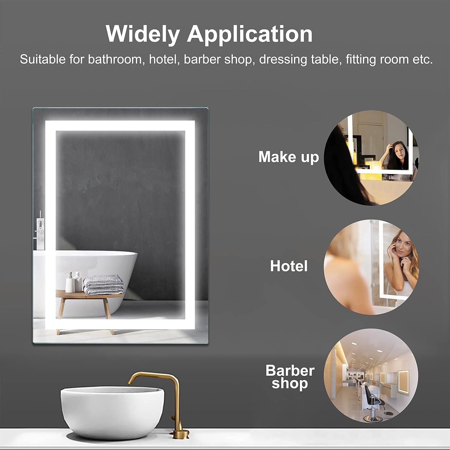 36x28 LED Bathroom Mirror with Anti-Fog and Memory Function