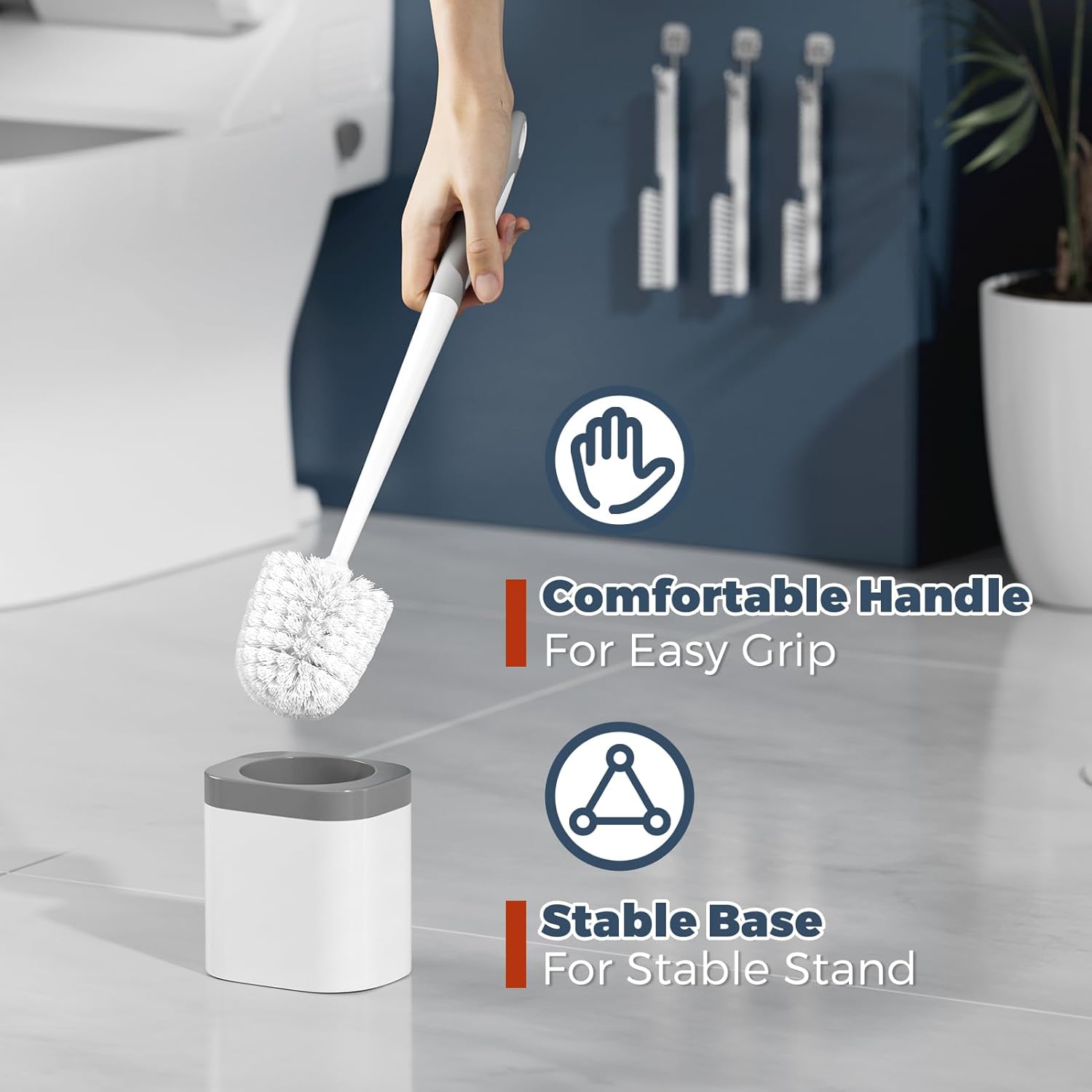 Holaloha Toilet Brush 3 Pack with Holder and Crevice Brushes