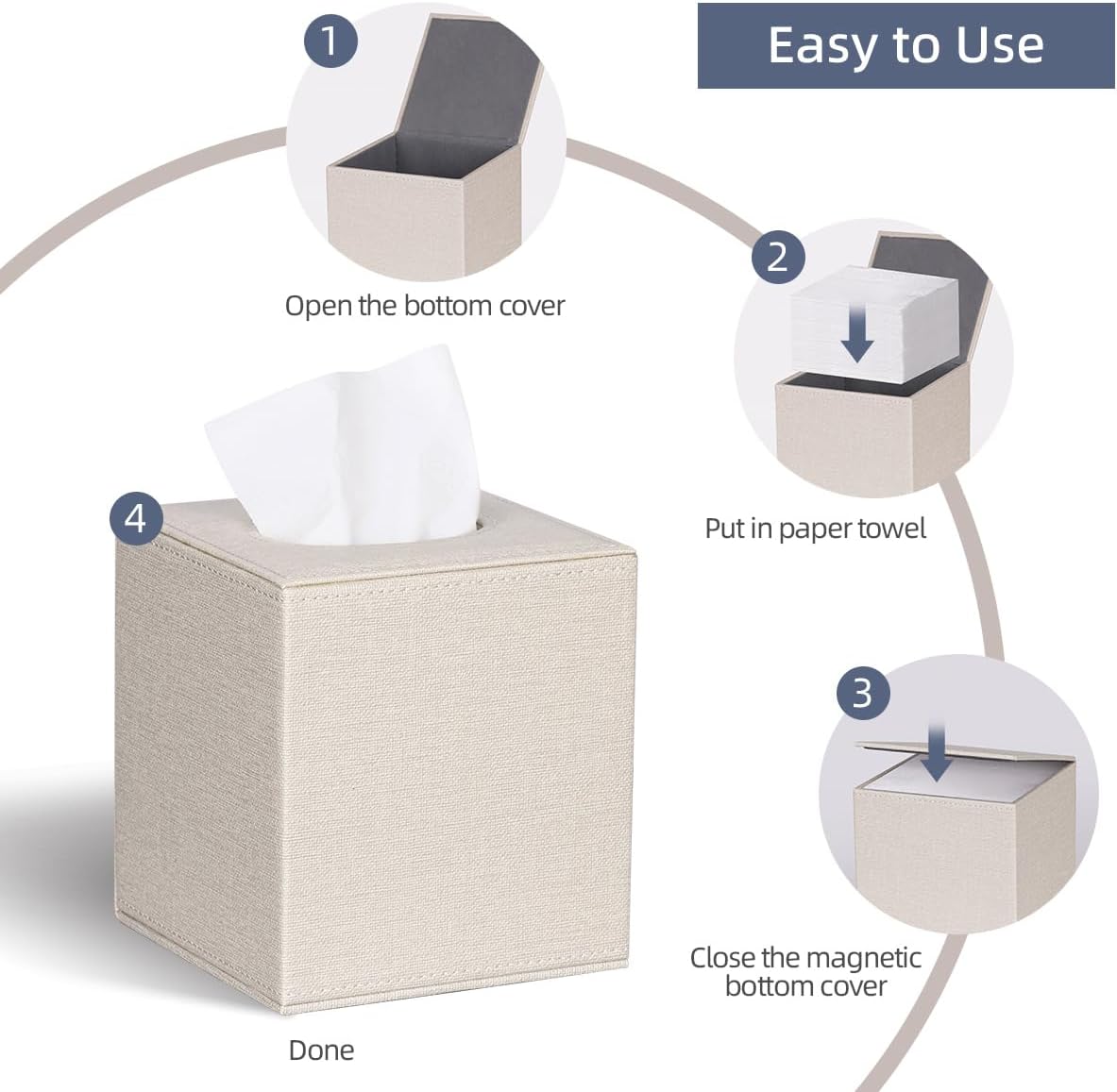 ArcaGuru Tissue Box Cover with Magnetic Closure - Beige