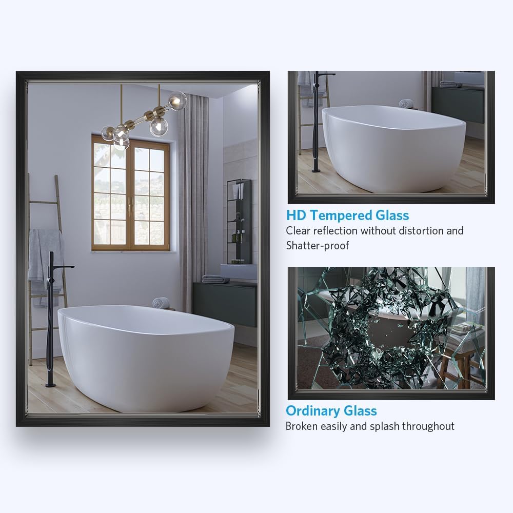 Quavikey Metal Framed Bathroom Mirror Black 30x36 Inch