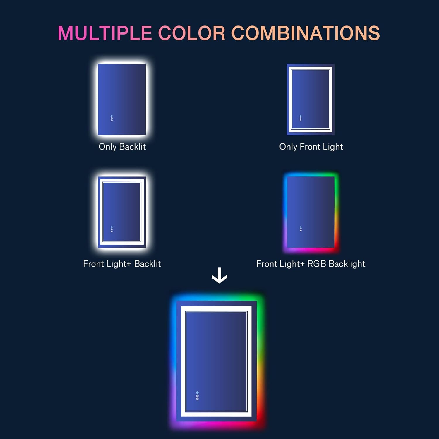 30x36 Inch RGB LED Bathroom Mirror with Anti-Fog 1