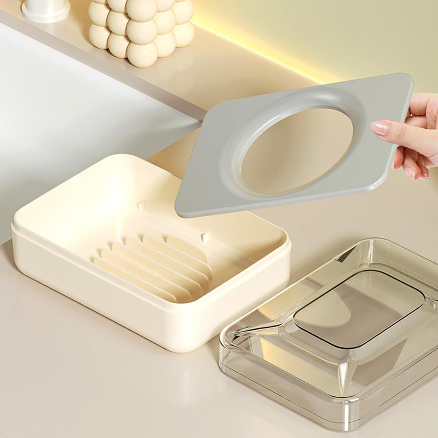 PET Soap Dish with Drain and Lid