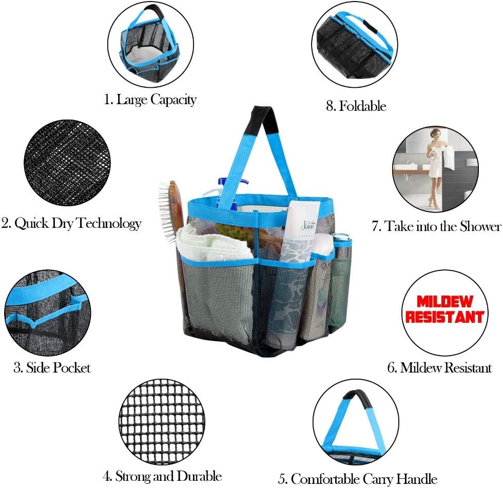 GGone 3 Pack Mesh Shower Caddy - Black Blue Pink