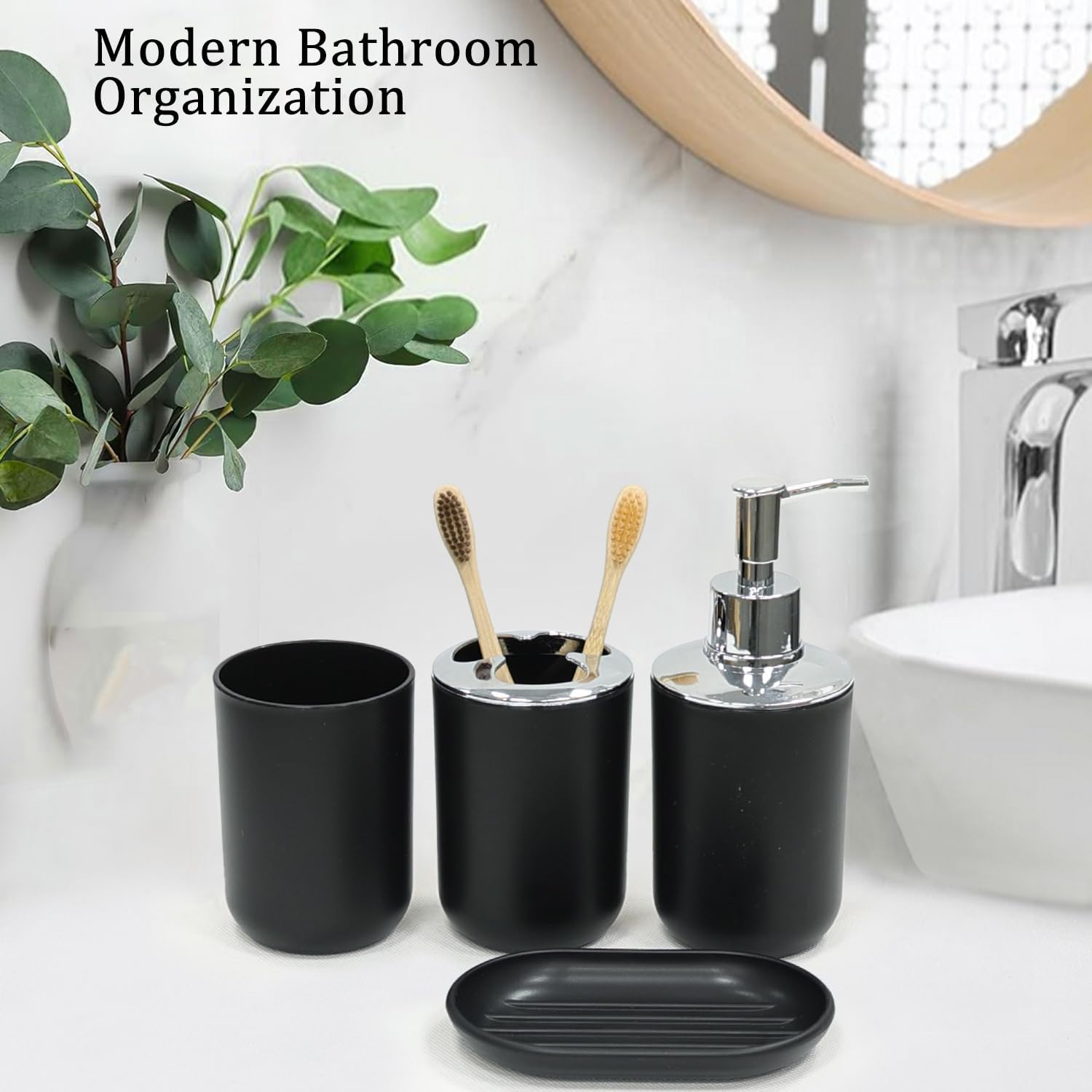 CERBIOR 6 Piece Bathroom Accessory Set Shiny Black