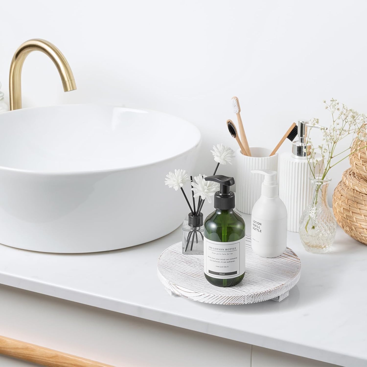 Bivvclaz 9 Rustic White Round Wood Tray
