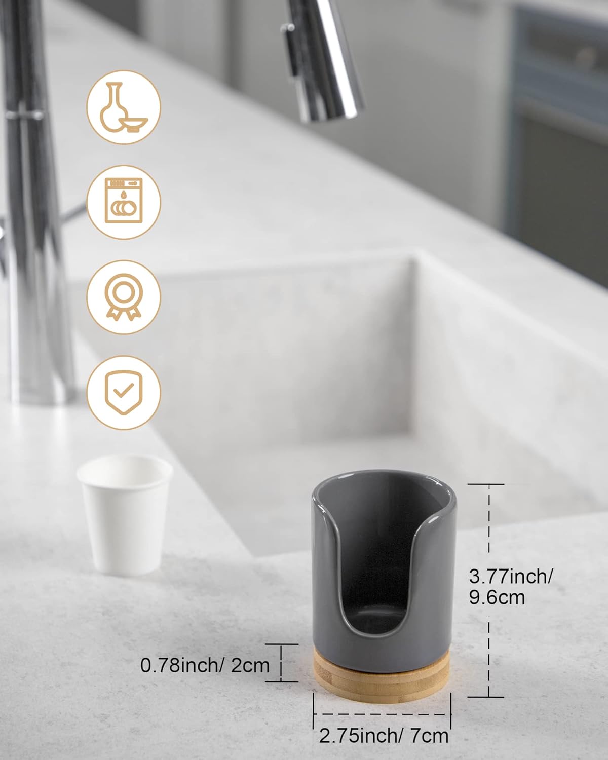 Ceramic Cup Dispenser - BPA Free Kids Safe Grey