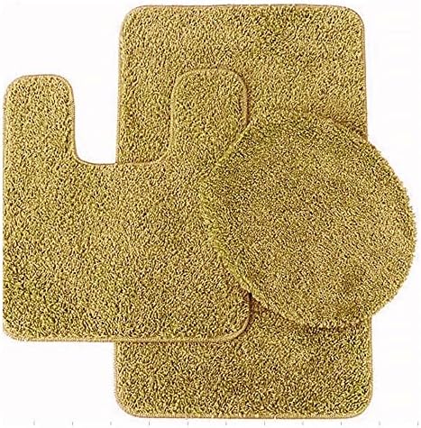 3 Piece Bath Mat Set with Rubber Backing - Gold Honey