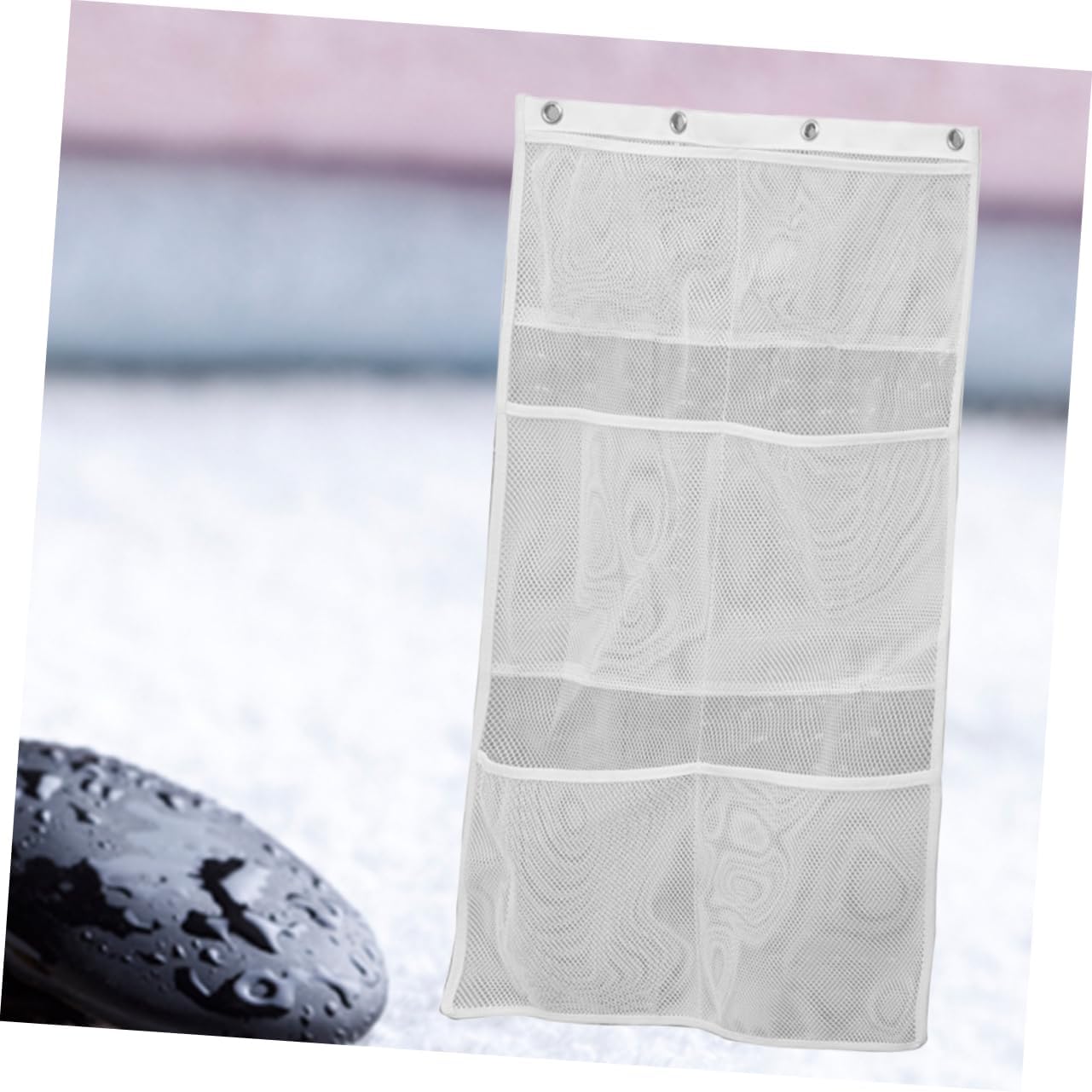 OKUMEYR Hanging Mesh Shower Organizer Bag - Space-saving White Storage Solution