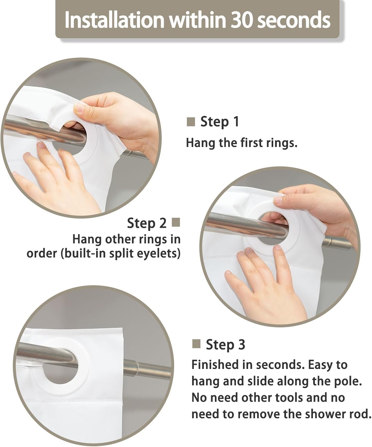 YISURE No Hook Shower Curtain Liner 72x74 Inches