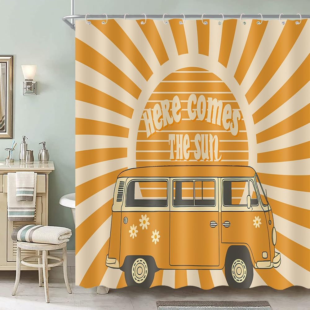 Simsant Boho Retro Floral Shower Curtain 72x72 Inches Reversible
